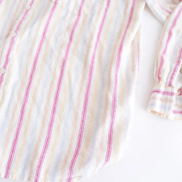 Gap Cream w Pink Stripe 55%  Linen Button Up Lightweight Dress Shirt Size XL - Picture 6 of 11